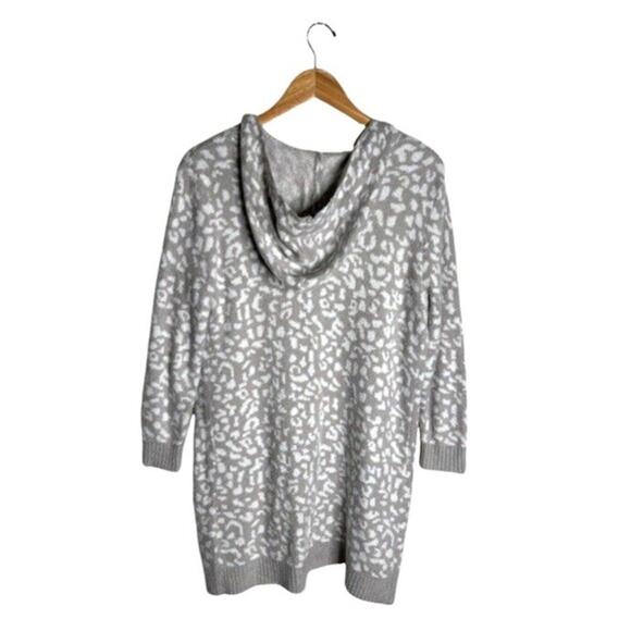 Rachel Zoe Hooded Cardigan Size Small Gray Leopard Print Pockets Oversized Cozy - Picture 5 of 9